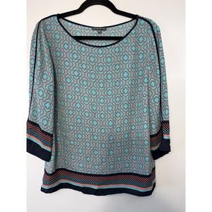 Adrianna Pappell Teal Scoopneck Tunic W Geometric Hem Size L